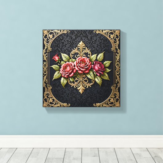 Luxurious Antique Gold Victorian Frame & Deep Red  Canvas Afdruk (Insitu (Houten vloer))