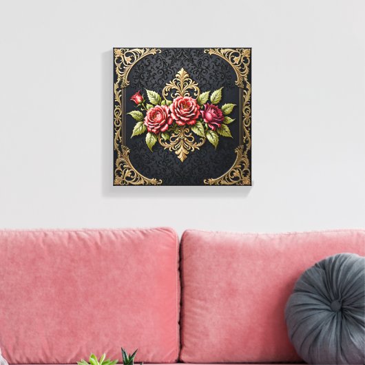 Luxurious Antique Gold Victorian Frame & Deep Red  Canvas Afdruk (Insitu (Woonkamer))