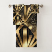 Luxurious Art Deco Geometric Gold and Black Bad Handdoek (Insitu)