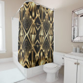 Luxurious Art Deco Geometric Gold and Black Douchegordijn (In situ)