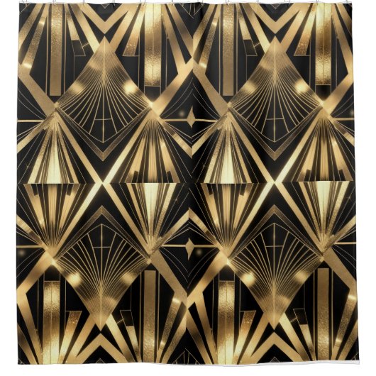 Luxurious Art Deco Geometric Gold and Black Douchegordijn (Voorkant)