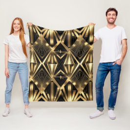 Luxurious Art Deco Geometric Gold and Black  Fleece Deken