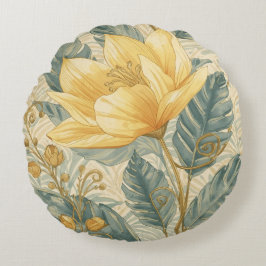 Luxurious, Beautiful Yellow Lemon Flower Pattern Rond Kussen