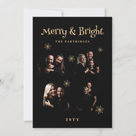 Luxurious Black 6 Gold 4 Photos Collage Christmas  Feestdagenkaart (Voorkant)