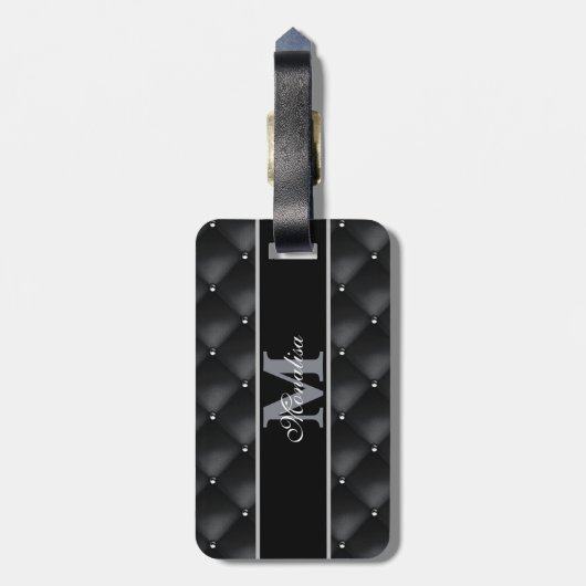 luxurious black design monogramed personalized   bagagelabel (Achterkant verticaal)