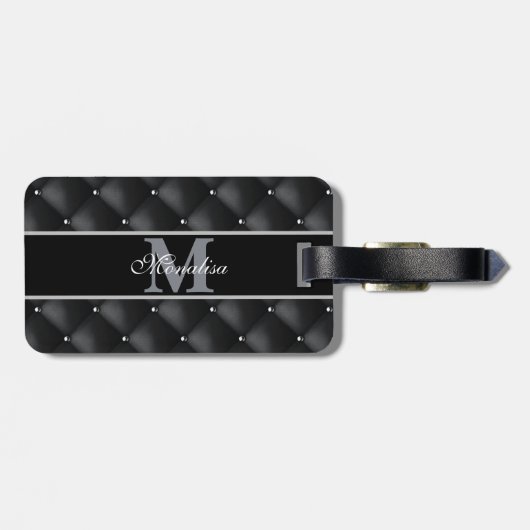 luxurious black design monogramed personalized bagagelabel (Achterkant horizontaal)