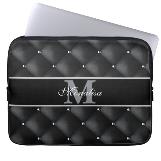 luxurious black design monogramed personalized   laptop sleeve (Voorkant)