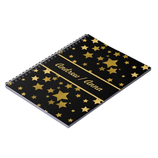 Luxurious Black & Gold Star Personalized Notitieboek (Linkerzijde)