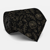 Luxurious Black Line Art Floral Sophistication Stropdas (Opgerold)