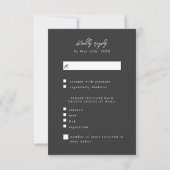 Luxurious black satin wedding meal choices RSVP (Achterkant)