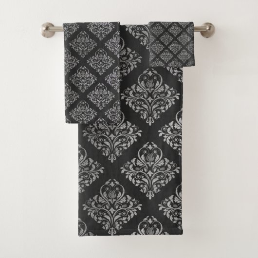 LUXURIOUS Black Silver HAMPTON TOWEL SET Bad Handdoek (Insitu)