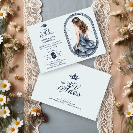 Luxurious Blue Oval Frame Charming Quinceañera Kaart