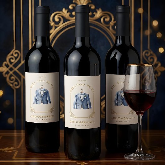 Luxurious Blue Suit Ornamental Dome Arch Effect Wijn Etiket