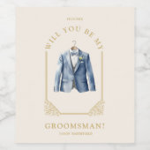 Luxurious Blue Suit Ornamental Dome Arch Effect Wijn Etiket (Enkel label)