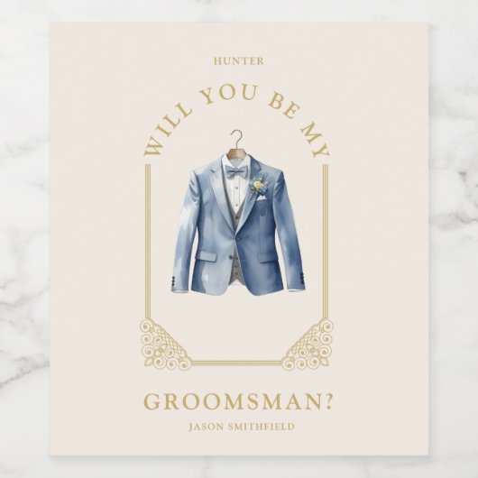 Luxurious Blue Suit Ornamental Dome Arch Effect Wijn Etiket (Enkel label)