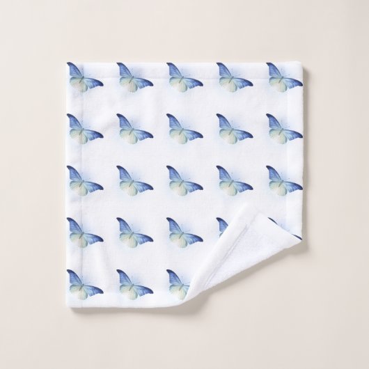LUXURIOUS Blue White Butterfly TOWEL SET Bad Handdoek (Wasdoekje)