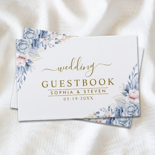 Luxurious Blue, White & Gold Wedding Gastenboek