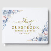 Luxurious Blue, White & Gold Wedding Gastenboek (Voorkant)