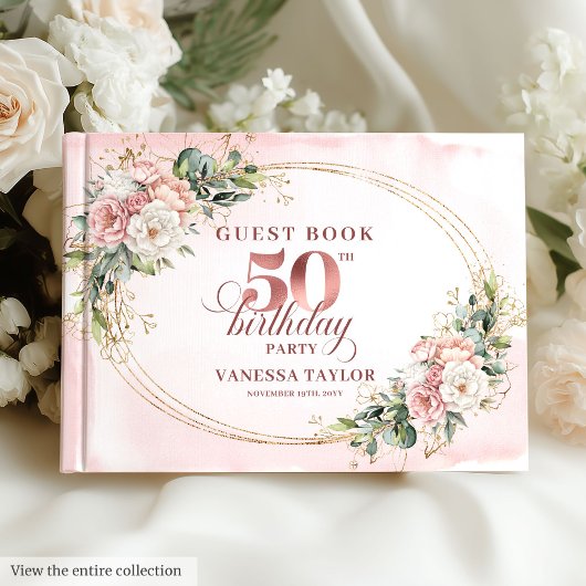 Luxurious Blush Floral Greenery 50th Guest Book Gastenboek