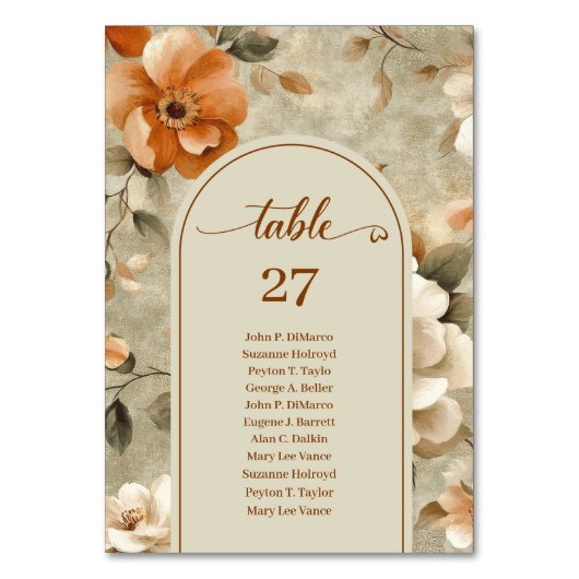 Luxurious Boho Terracotta Beige Olive Table Number Kaart (Voorkant)