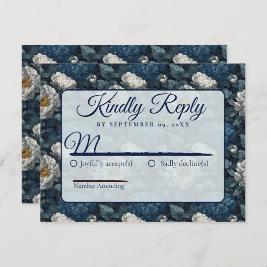 Luxurious Botanical Peonies Spring Wedding Rsvp (Voorkant / Achterkant)
