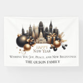 Luxurious Cityscape New Year’s Greeting Spandoek (Horizontaal)