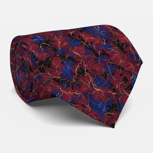Luxurious Crimson Red and Royal Blue Venetian Stropdas (Opgerold)