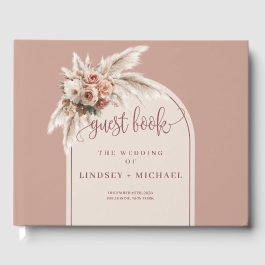 Luxurious Dusty Pink Pampas Arch Floral Wedding  Gastenboek (Voorkant)