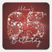 Luxurious Elegant Ruby Red Diamonds 65th Birthday Vierkante Sticker (Voorkant)