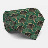 Luxurious Emerald Green & Gold Art Deco Geometric  Stropdas (Opgerold)