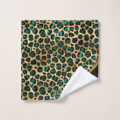 LUXURIOUS EMERALD GREEN LEOPARD GOLD BAD HANDDOEK (Wasdoekje)