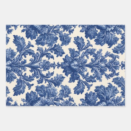 Luxurious French Toile Dreamy Blue Engraved Floral Inpakpapier Vel (Voorkant 2)