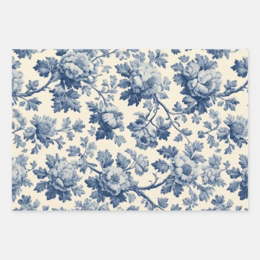 Luxurious French Toile Dreamy Blue Engraved Floral Inpakpapier Vel (Voorkant)