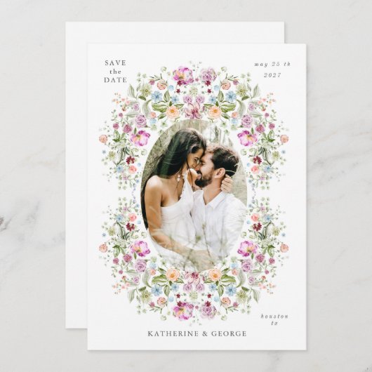 Luxurious Garden Floral Save the Date (Voorkant / Achterkant)