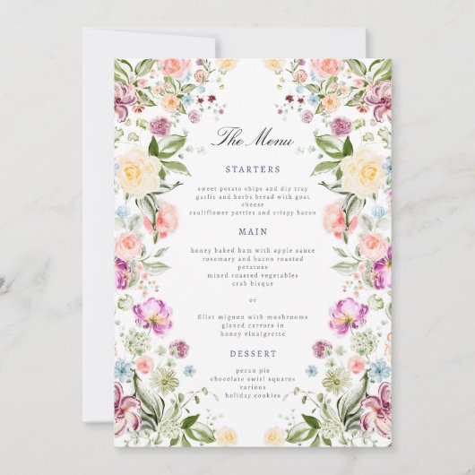Luxurious Garden Floral Wedding Menu Card Kaart (Voorkant)