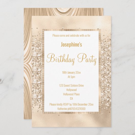 LUXURIOUS GLITTER SATIN CHAMPAGNE & GOLD KAART (Voorkant / Achterkant)