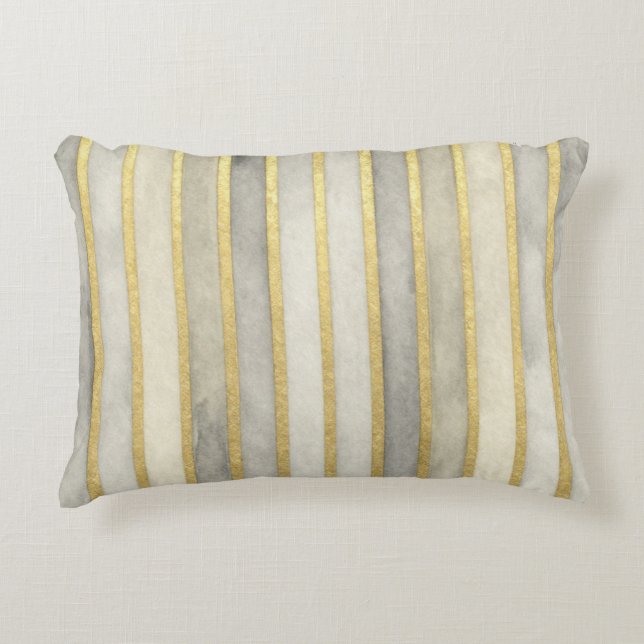 Luxurious, Gold Beigi Grey Stripes,Elegant, Modern Accent Kussen (Voorkant)
