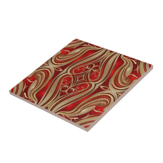 Luxurious Gold Diamond Motif on Red Pattern Tegeltje (Zijkant)