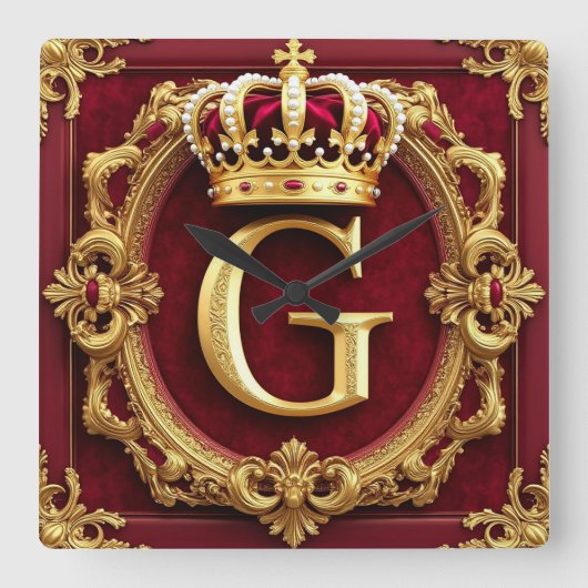 Luxurious Gold Frame With Crowned Monogram Vierkante Klok (Voorkant)