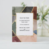 Luxurious Gold Geometric Blue Green Brown Wedding Save The Date (Staand voorkant)
