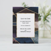 Luxurious Gold Geometric Blue Purple Brown Wedding Save The Date (Staand voorkant)