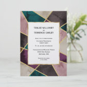 Luxurious Gold Geometric Green Purple Wedding Kaart (Staand voorkant)