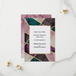 Luxurious Gold Geometric Green Purple Wedding Save The Date