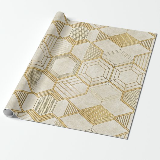Luxurious Gold Hexagon Pattern - Marble Texture 2 Cadeaupapier (Uitgerold)