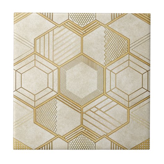 Luxurious Gold Hexagon Pattern - Marble Texture 2 Tegeltje (Voorkant)