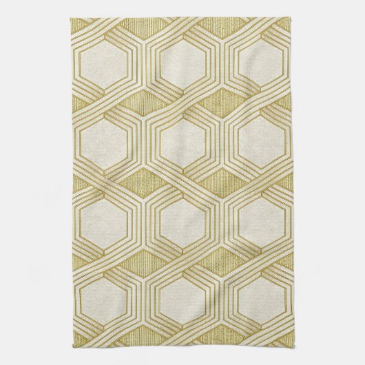 Luxurious Gold Hexagon Pattern - Marble Texture Theedoek (Verticaal)