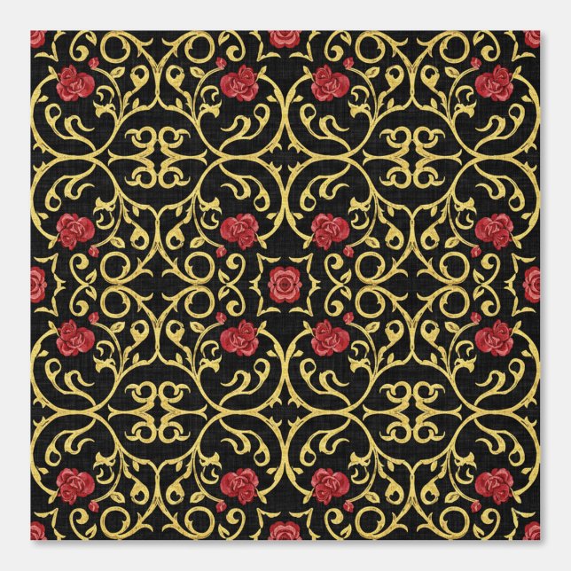 Luxurious gold leafed red rosette design behang (Voorkant)