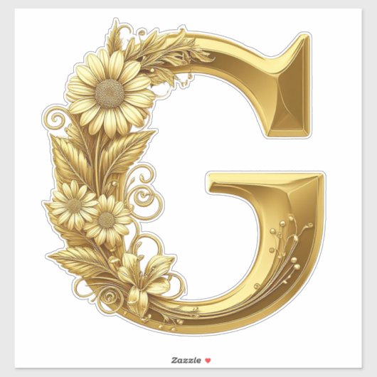 Luxurious Gold Letter G with Floral Daisies Design Sticker (Vel)
