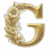 Luxurious Gold Letter G with Floral Daisies Design Sticker (Voorkant)
