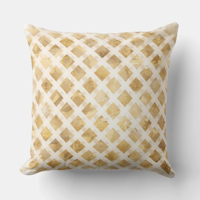 Luxurious, Gold White Lattice Pattern, Crisscross Kussen (Voorkant)